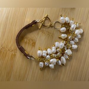 Vintage Beauty Pearl Leather Cluster Bracelet
